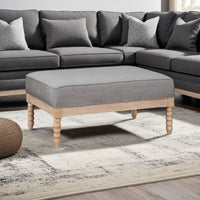 Tory Ottoman, Natural Brown Turned Wood Legs, 42 Inch Gray Polyester -BM335950