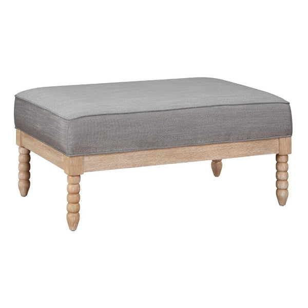 Tory Ottoman, Natural Brown Turned Wood Legs, 42 Inch Gray Polyester -BM335950