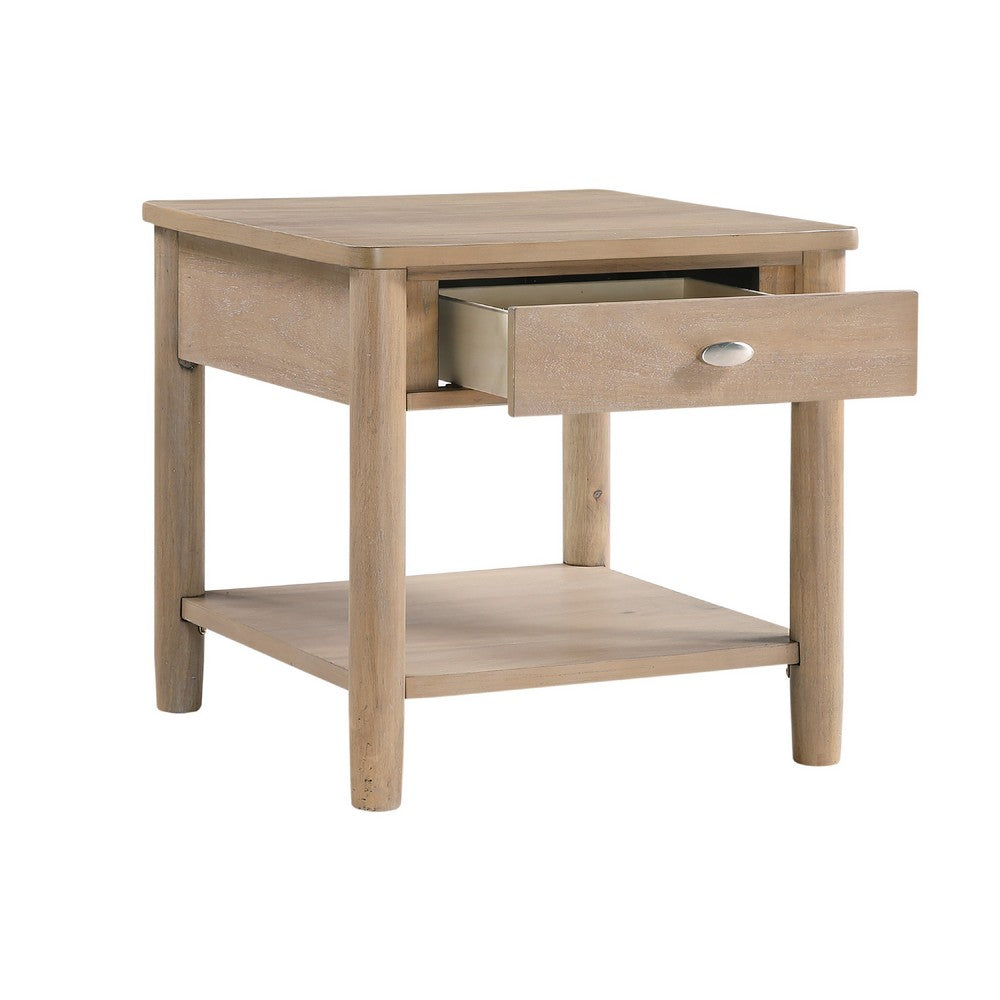 Neka Side End Table, Drawer Shelf, Brown Wood and Veneer, 24 Inch -BM335951