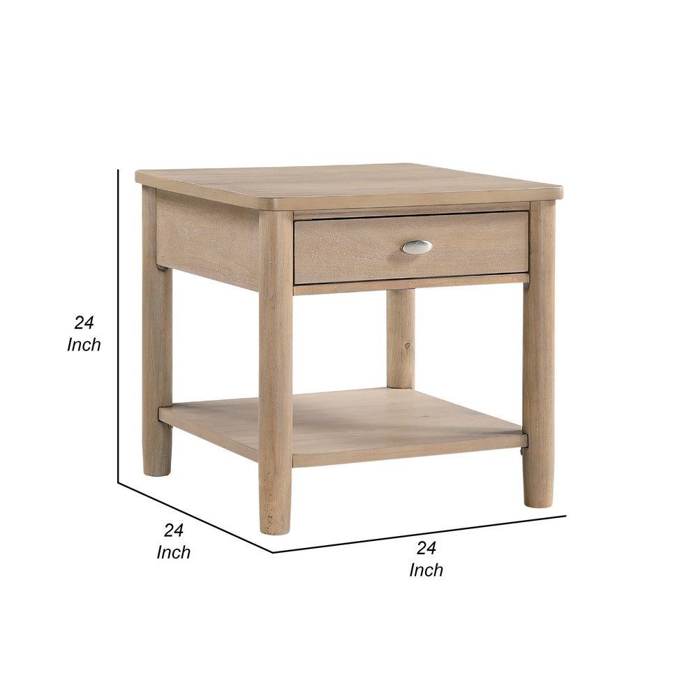 Neka Side End Table, Drawer Shelf, Brown Wood and Veneer, 24 Inch -BM335951