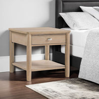 Neka Side End Table, Drawer Shelf, Brown Wood and Veneer, 24 Inch -BM335951