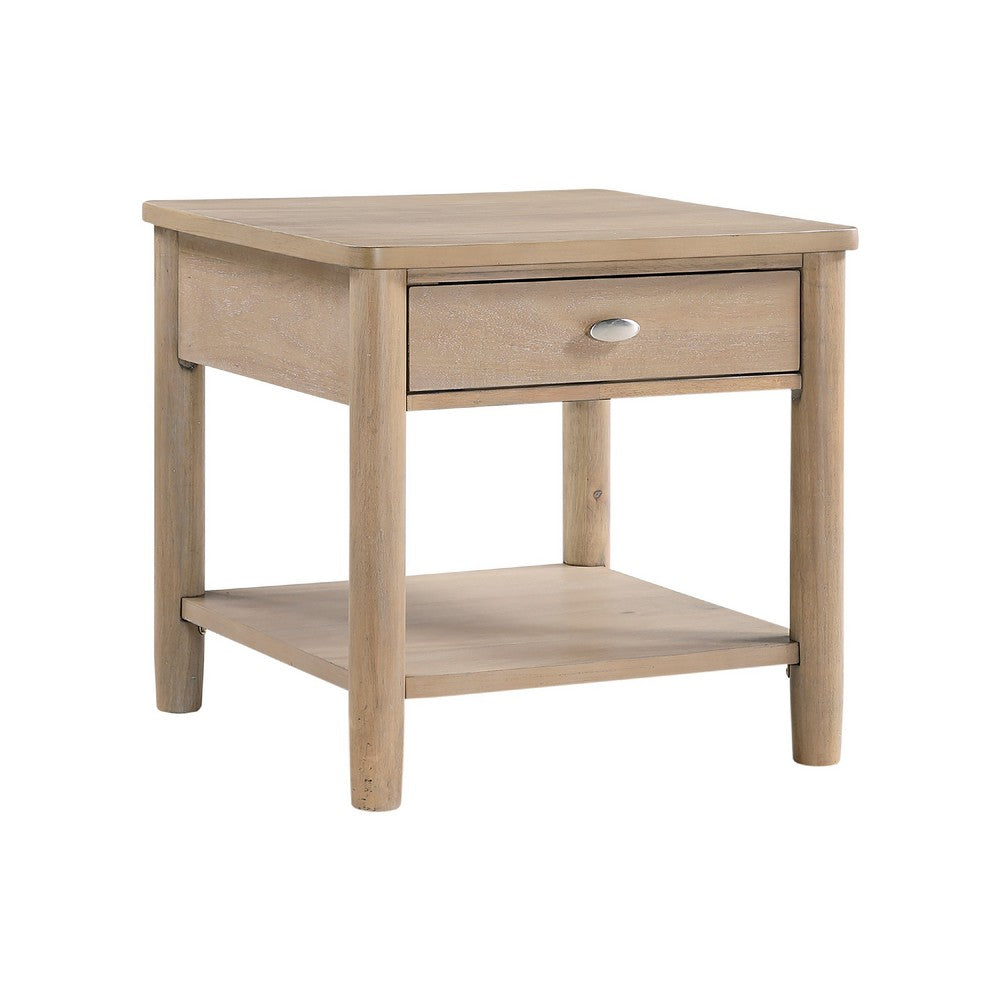 Neka Side End Table, Drawer Shelf, Brown Wood and Veneer, 24 Inch -BM335951