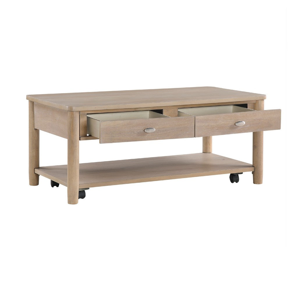 Neka Coffee Table, Farmhouse Natural Brown Wood and Veneer, 48 Inch -BM335953
