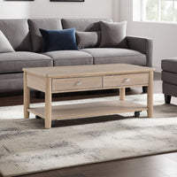 Neka Coffee Table, Farmhouse Natural Brown Wood and Veneer, 48 Inch -BM335953