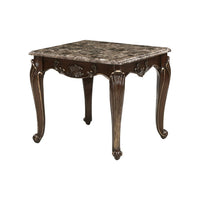 Hesar Side End Table, 28 Inch Marble, Cherry Brown Wood Cabriole Legs -BM335954