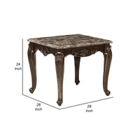 Hesar Side End Table, 28 Inch Marble, Cherry Brown Wood Cabriole Legs -BM335954