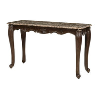 Hesar Sofa Console Table, 53 Inch Marble, Cherry Brown Wood, Cabriole -BM335955