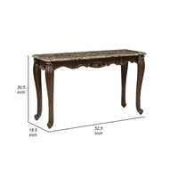 Hesar Sofa Console Table, 53 Inch Marble, Cherry Brown Wood, Cabriole -BM335955