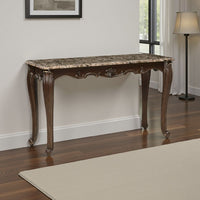 Hesar Sofa Console Table, 53 Inch Marble, Cherry Brown Wood, Cabriole -BM335955