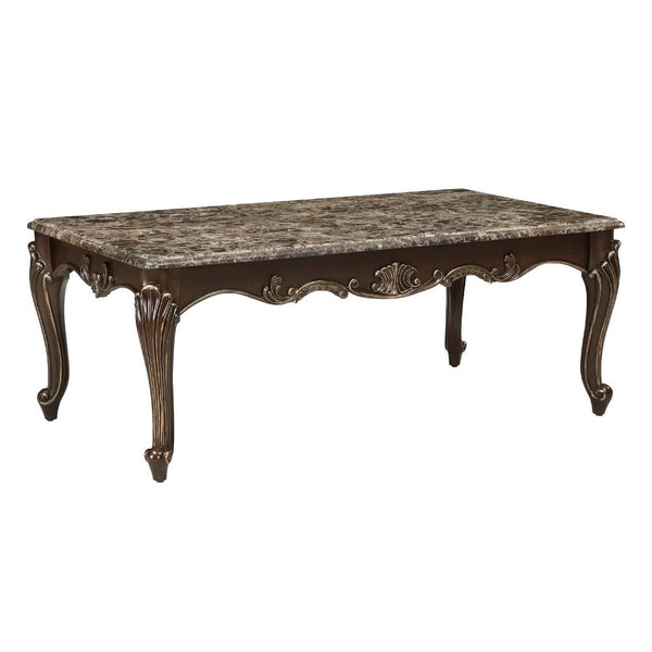 Hesar Coffee Table, 51 Inch Marble Top, Cherry Brown, Cabriole Legs -BM335956