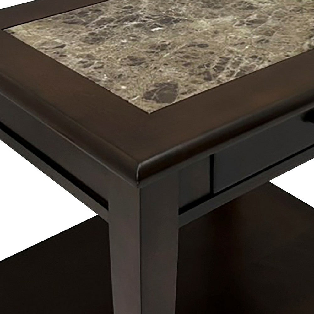 Side End Table, Drawer and Shelf, Classic Cherry Brown Finish, 26 Inch -BM335957