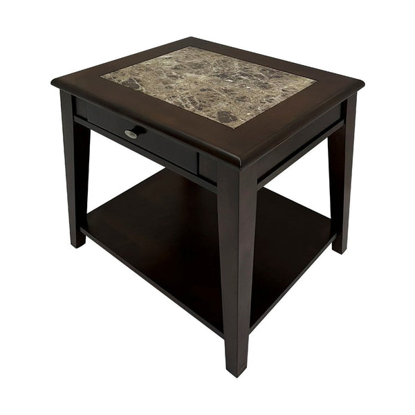 Side End Table, Drawer and Shelf, Classic Cherry Brown Finish, 26 Inch -BM335957