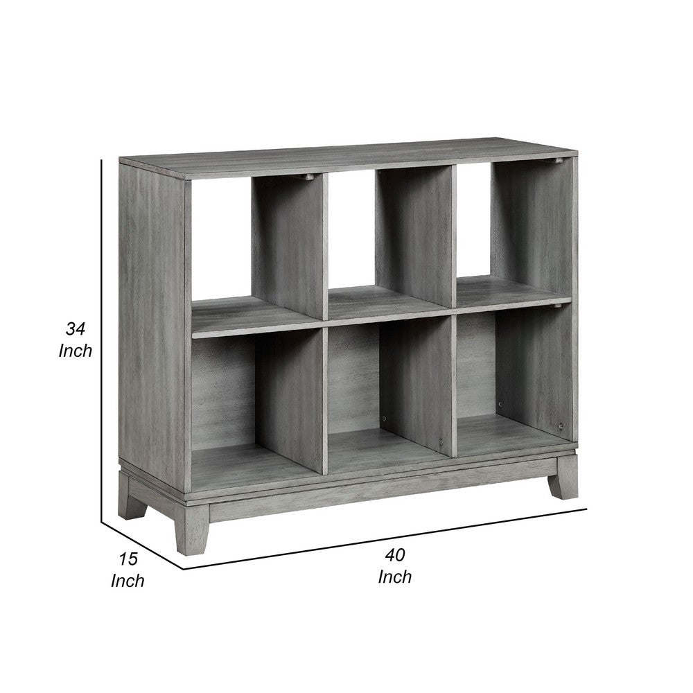 Thiem Cubby Bookcase, 6 Cube Style Shelves, Rustic Gray Veneer 40 Inch -BM335960