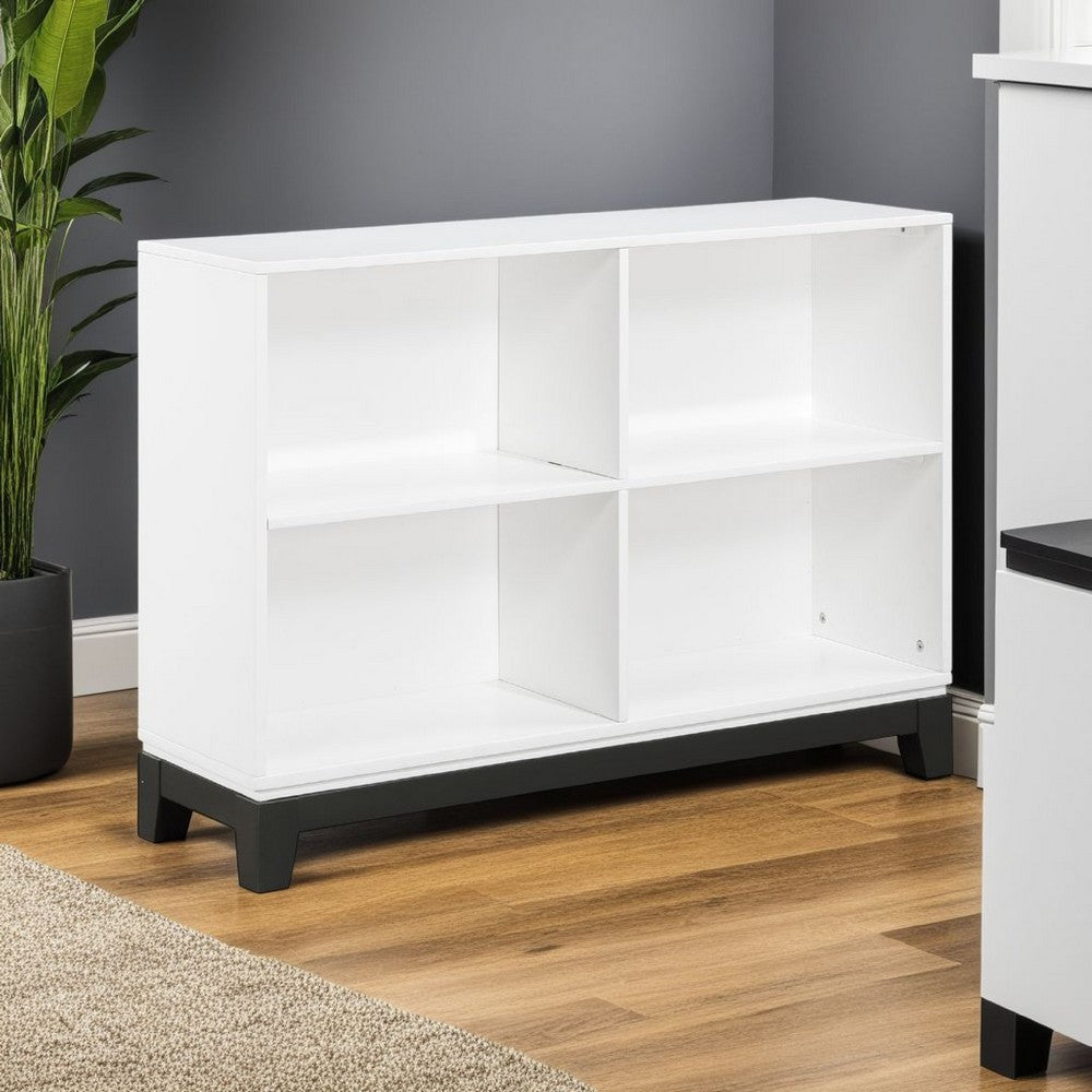 Thiem Bookcase, 4 Cube Shelves, White, Black Veneer, 43 Inch -BM335962