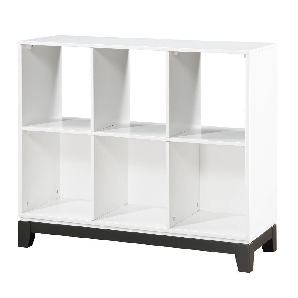 Thiem Bookcase, 6 Cubby Style Shelves, White, Black Veneer, 40 Inch -BM335963