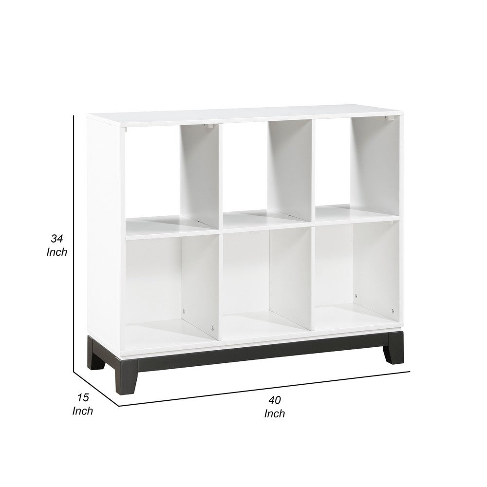 Thiem Bookcase, 6 Cubby Style Shelves, White, Black Veneer, 40 Inch -BM335963