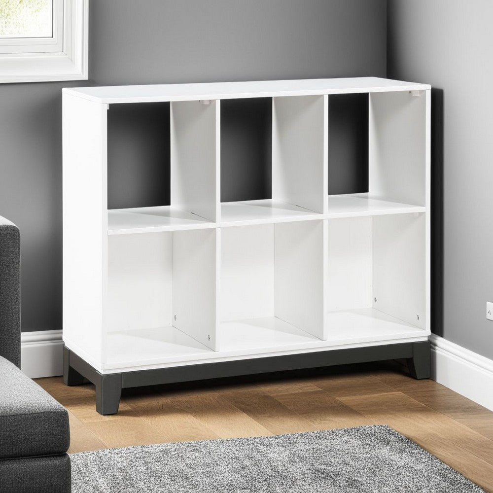 Thiem Bookcase, 6 Cubby Style Shelves, White, Black Veneer, 40 Inch -BM335963