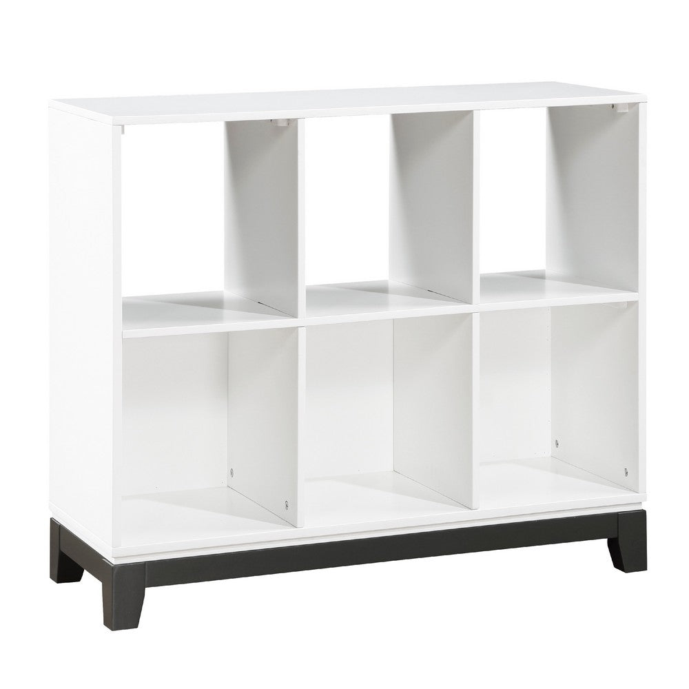 Thiem Bookcase, 6 Cubby Style Shelves, White, Black Veneer, 40 Inch -BM335963