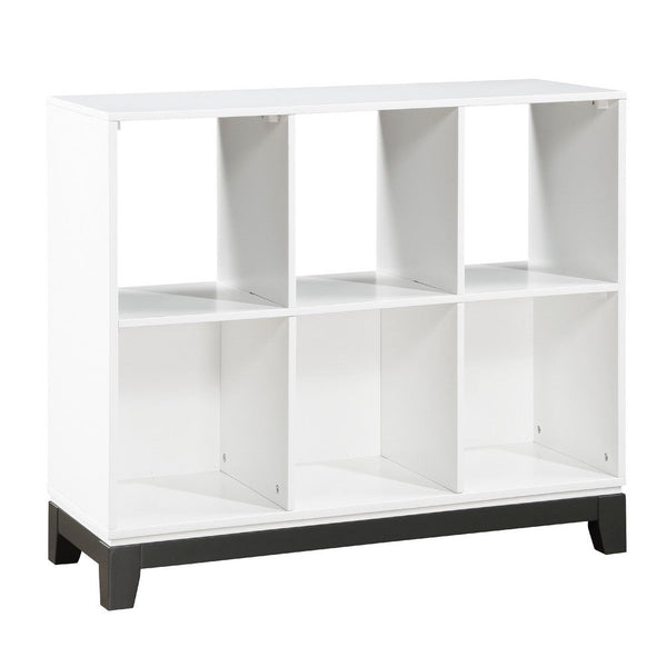 Thiem Bookcase, 6 Cubby Style Shelves, White, Black Veneer, 40 Inch -BM335963