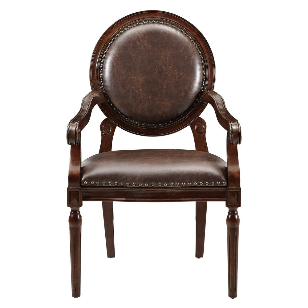Alder Desk Armchair, Dark Brown Faux Leather, Solid Wood and Foam -BM335966