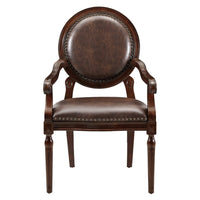 Alder Desk Armchair, Dark Brown Faux Leather, Solid Wood and Foam -BM335966