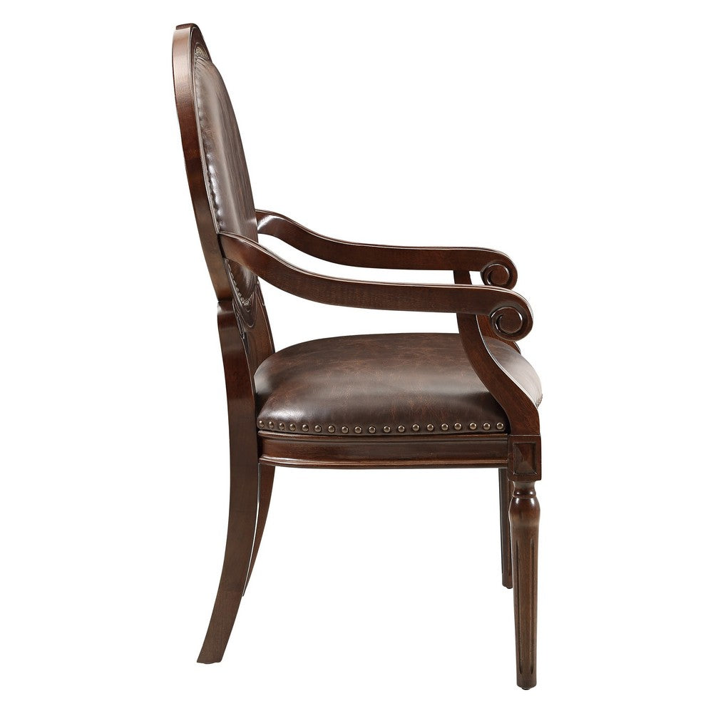 Alder Desk Armchair, Dark Brown Faux Leather, Solid Wood and Foam -BM335966