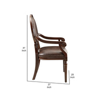 Alder Desk Armchair, Dark Brown Faux Leather, Solid Wood and Foam -BM335966