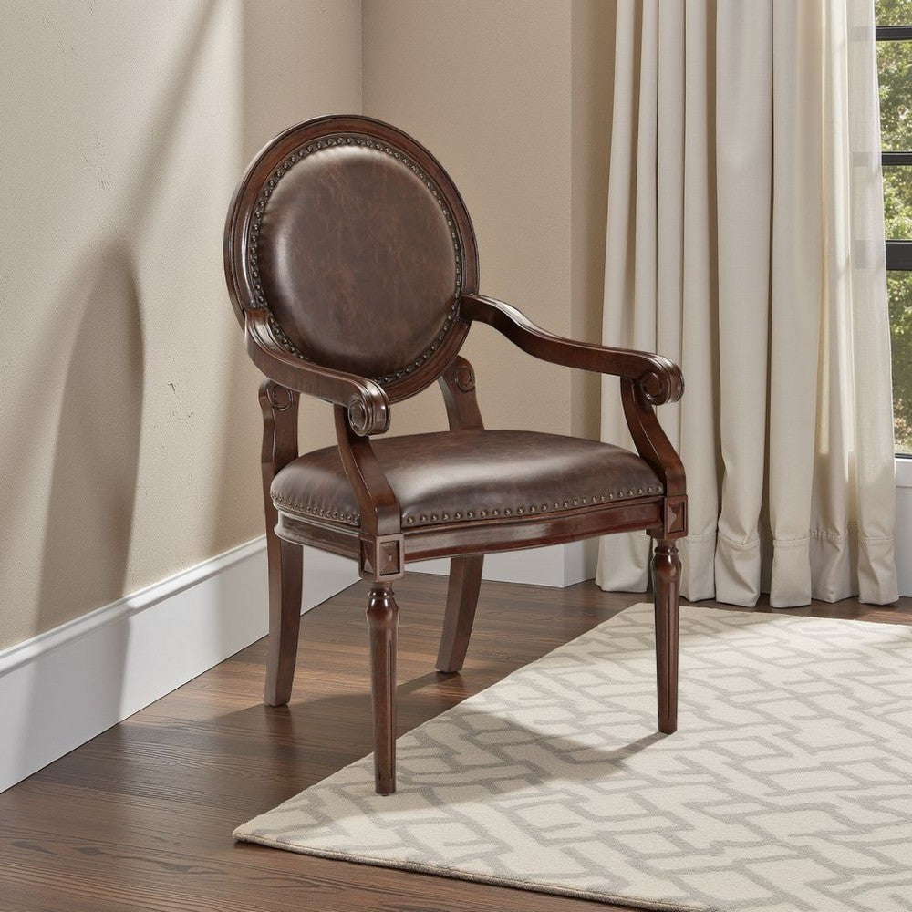 Alder Desk Armchair, Dark Brown Faux Leather, Solid Wood and Foam -BM335966
