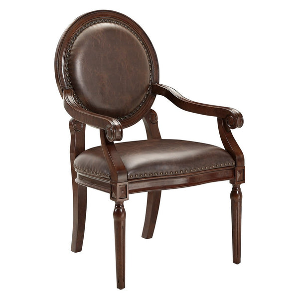 Alder Desk Armchair, Dark Brown Faux Leather, Solid Wood and Foam -BM335966