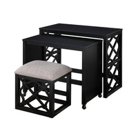 Syna 3 Piece Nesting Desk and Stool Set, Black Wood, Gray Polyester -BM335967