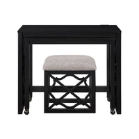 Syna 3 Piece Nesting Desk and Stool Set, Black Wood, Gray Polyester -BM335967