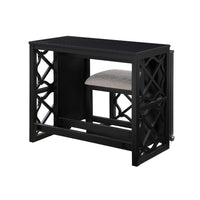 Syna 3 Piece Nesting Desk and Stool Set, Black Wood, Gray Polyester -BM335967