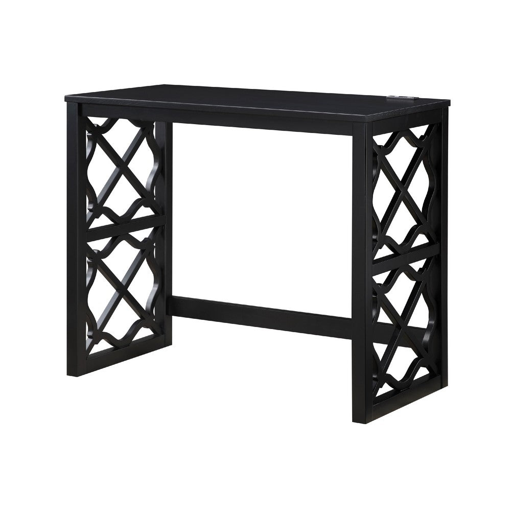 Syna 3 Piece Nesting Desk and Stool Set, Black Wood, Gray Polyester -BM335967