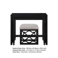 Syna 3 Piece Nesting Desk and Stool Set, Black Wood, Gray Polyester -BM335967