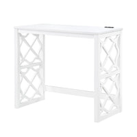 Syna 3 Piece Nesting Desk and Stool Set, White Wood, Gray Polyester -BM335968
