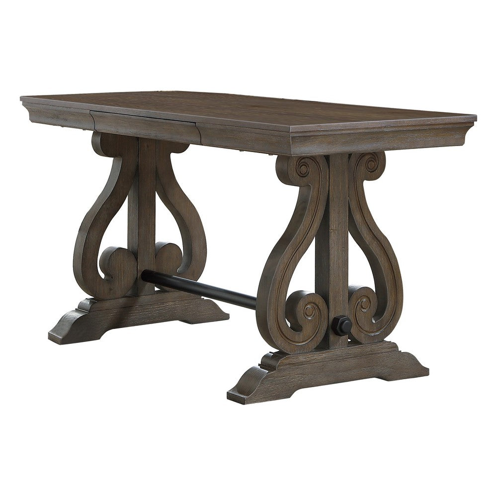 Luon Writing Desk, Traditional Classy Dark Oak Brown Veneer,  60 Inch -BM335969