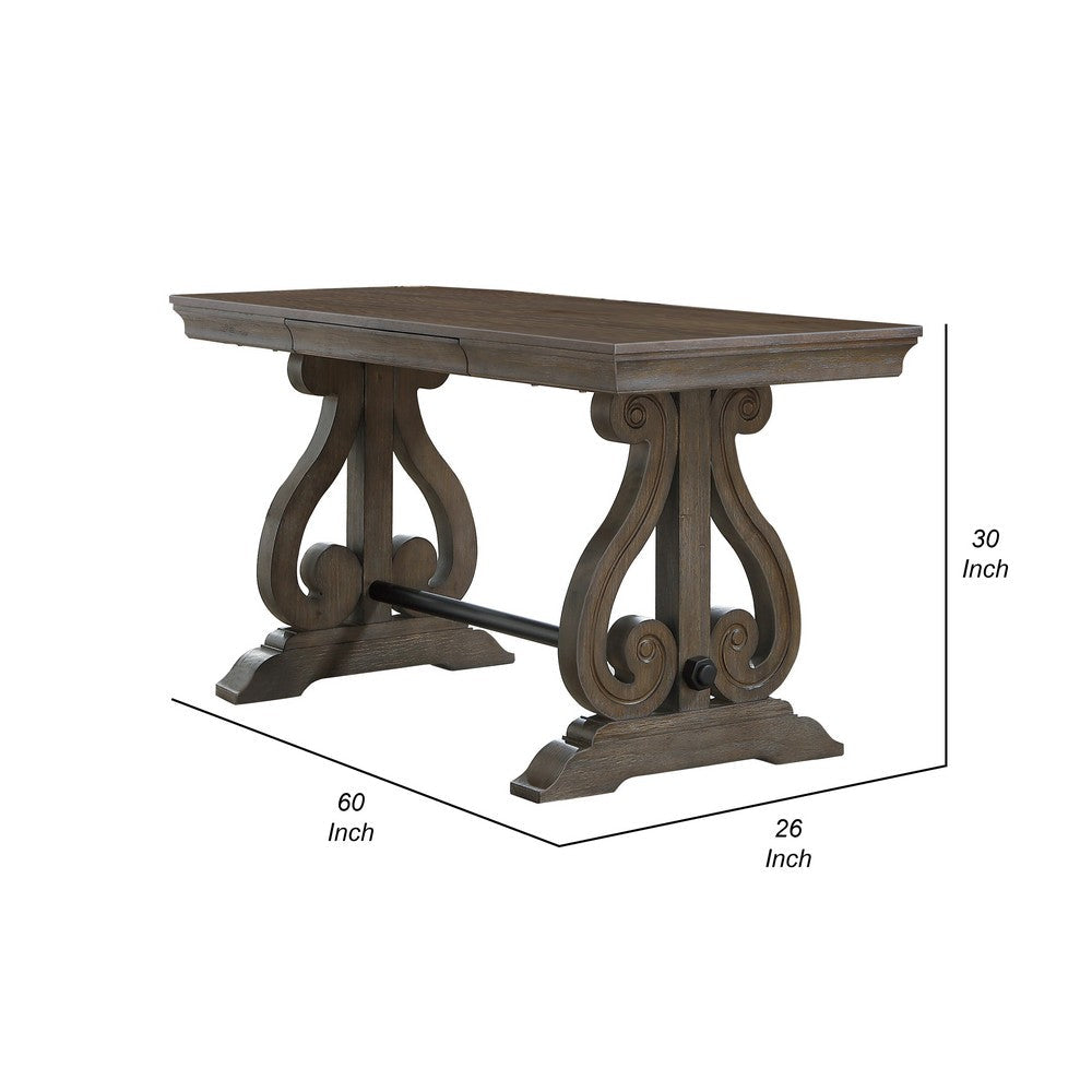 Luon Writing Desk, Traditional Classy Dark Oak Brown Veneer,  60 Inch -BM335969
