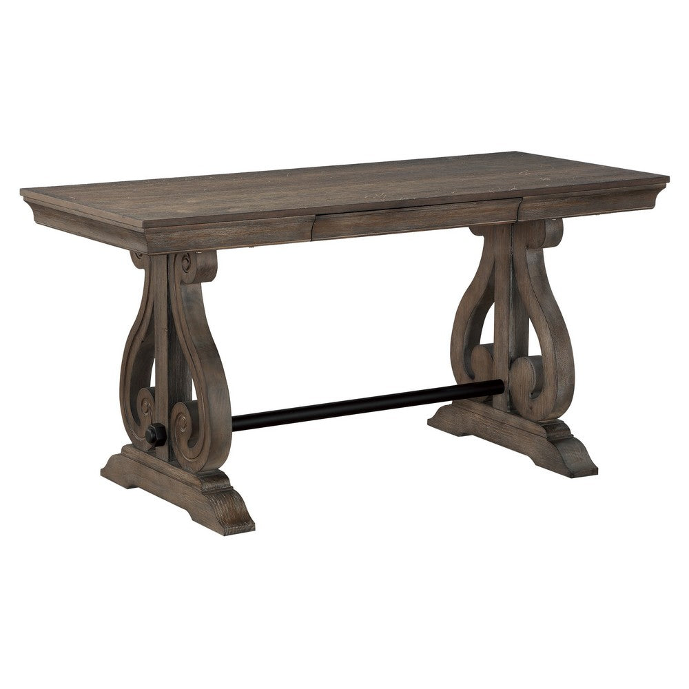 Luon Writing Desk, Traditional Classy Dark Oak Brown Veneer,  60 Inch -BM335969