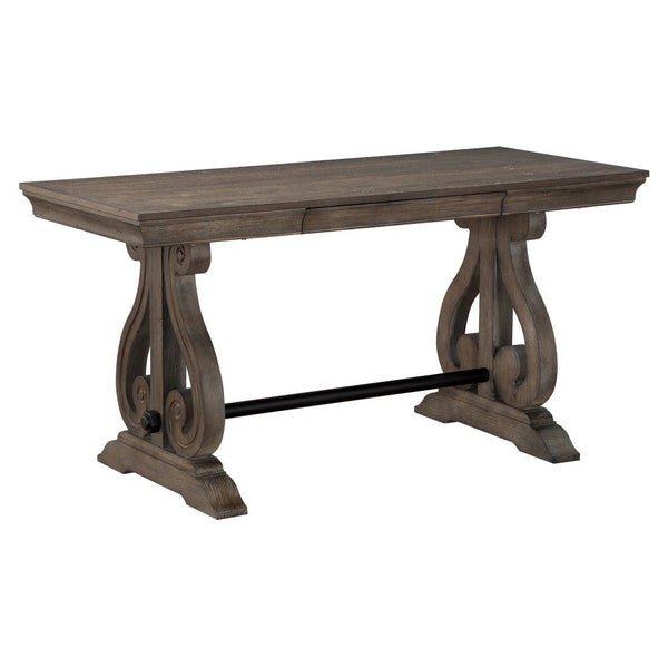 Luon Writing Desk, Traditional Classy Dark Oak Brown Veneer,  60 Inch -BM335969