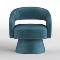 Lessa Swivel Accent Chair, Teal Blue, Round Base, Soft Foam Cushion -BM335971