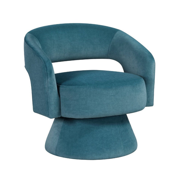 Lessa Swivel Accent Chair, Teal Blue, Round Base, Soft Foam Cushion -BM335971