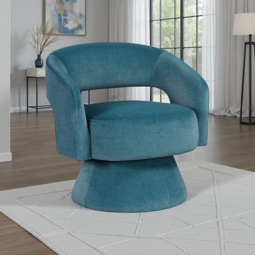 Lessa Swivel Accent Chair, Teal Blue, Round Base, Soft Foam Cushion -BM335971