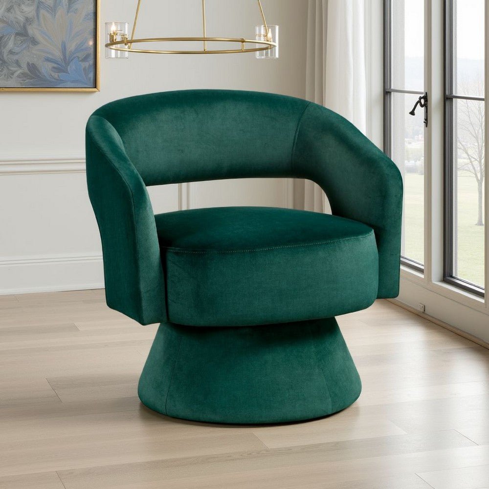 Lessa Swivel Accent Chair, Emrald Green, Round Base, Soft Foam Cushion -BM335972