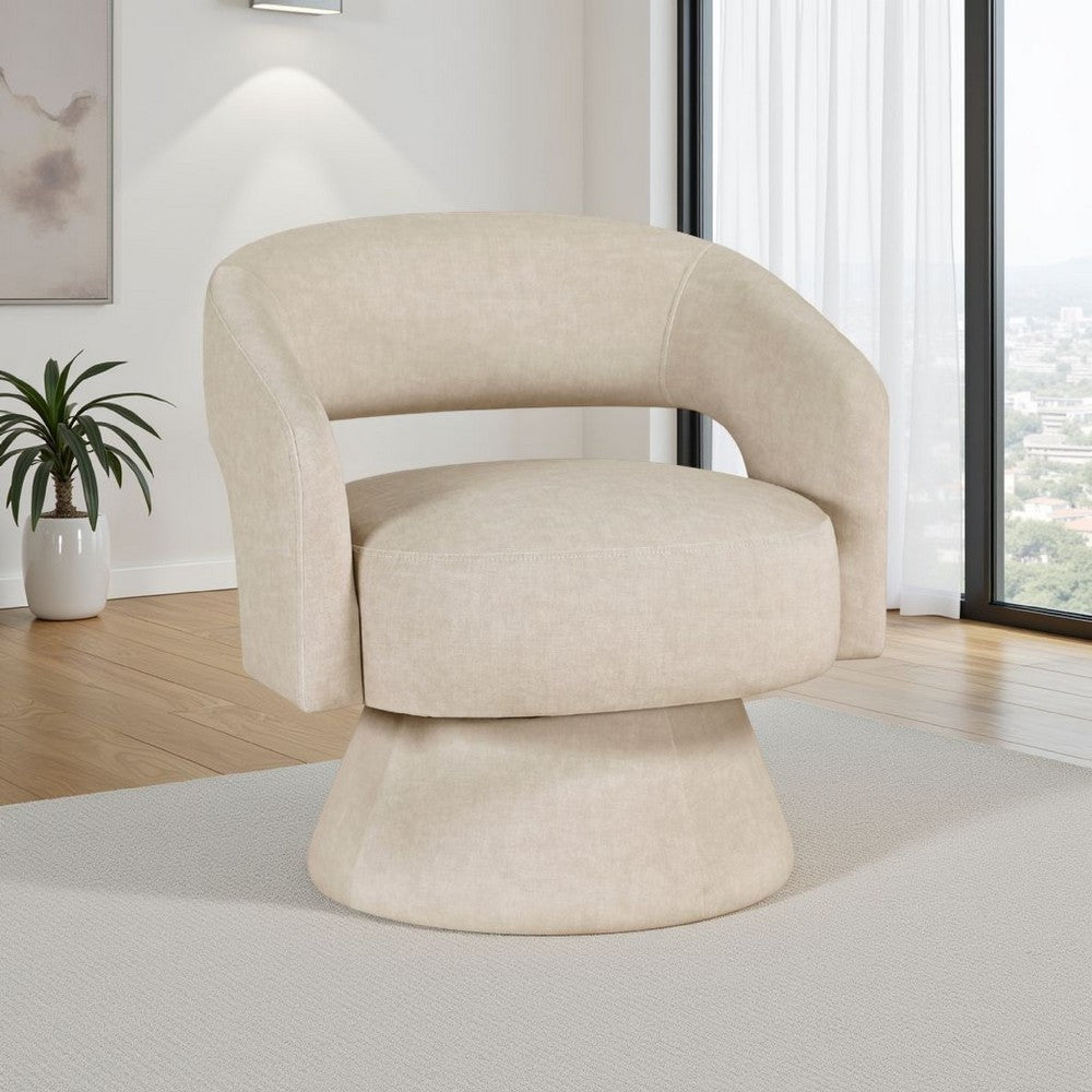 Lessa Swivel Accent Chair, Beige, Round Base, Soft Foam Cushion -BM335975