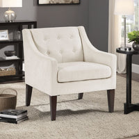 Ginna Accent Armchair, Button Tufted Beige Polyester, Brown Legs -BM335976