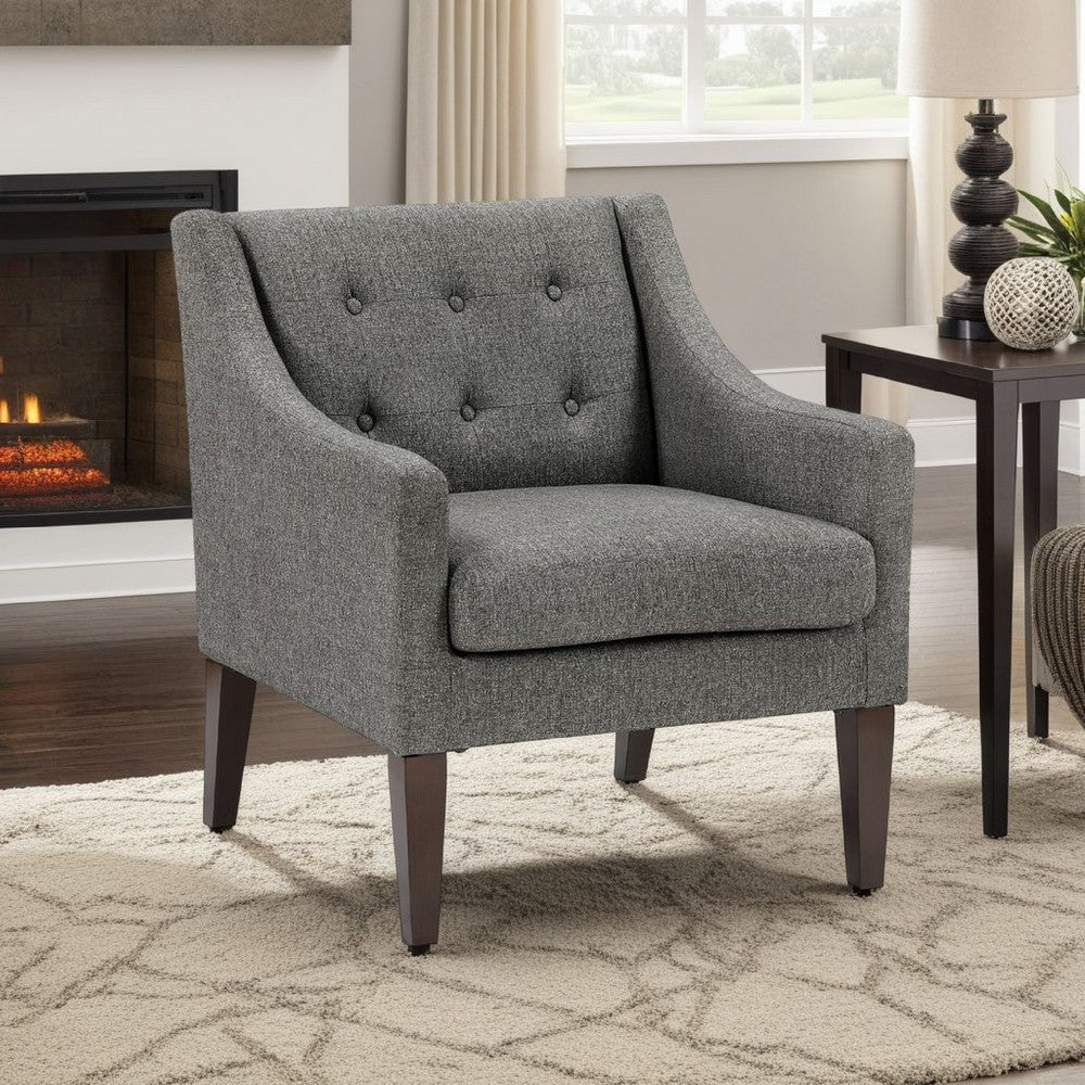 Ginna Accent Armchair, Button Tufted Dark Gray Polyester, Brown Legs -BM335978