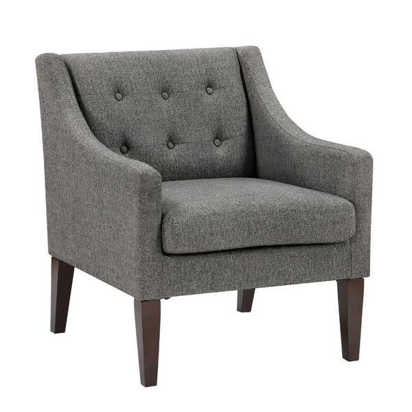 Ginna Accent Armchair, Button Tufted Dark Gray Polyester, Brown Legs -BM335978