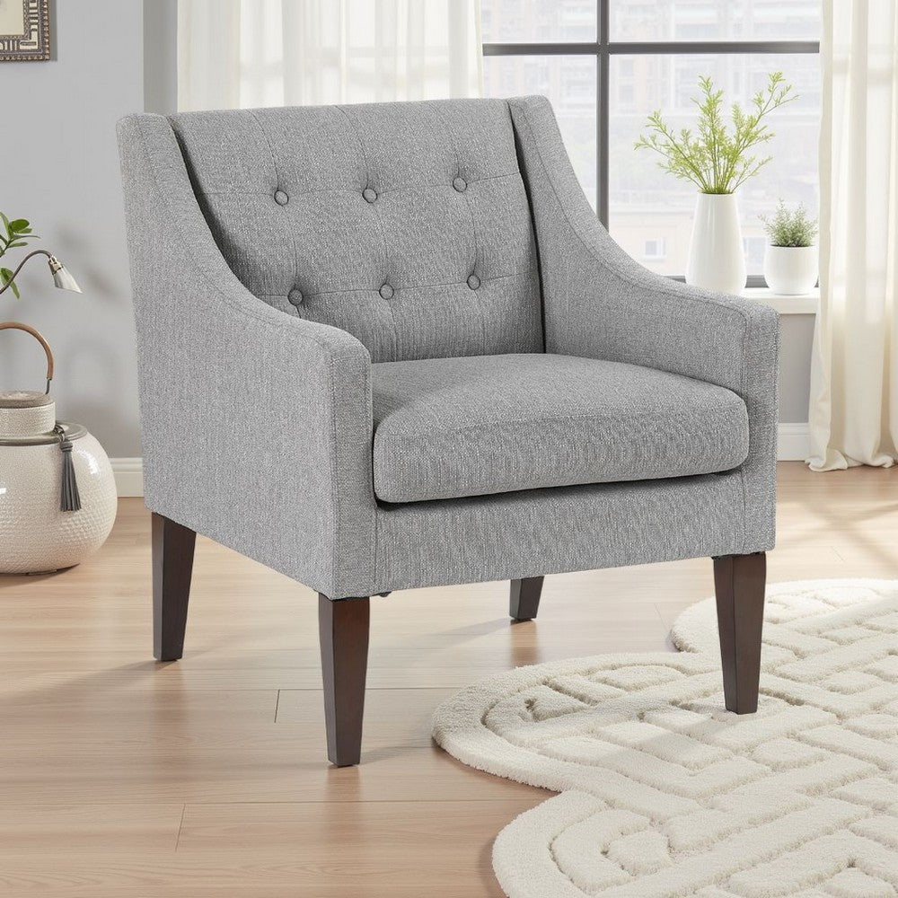 Ginna Accent Armchair, Button Tufted Light Gray Polyester, Brown Legs -BM335980
