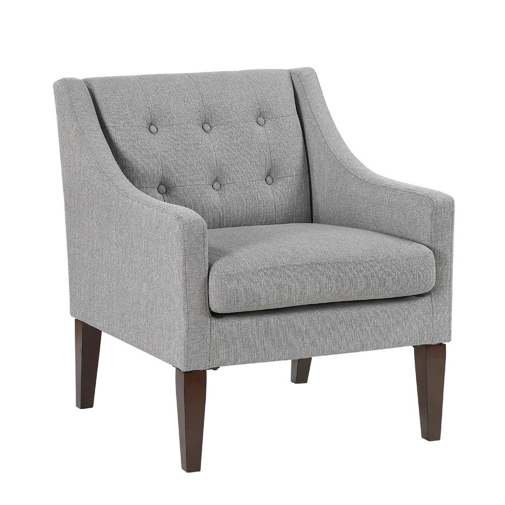 Ginna Accent Armchair, Button Tufted Light Gray Polyester, Brown Legs -BM335980