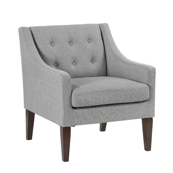 Ginna Accent Armchair, Button Tufted Light Gray Polyester, Brown Legs -BM335980